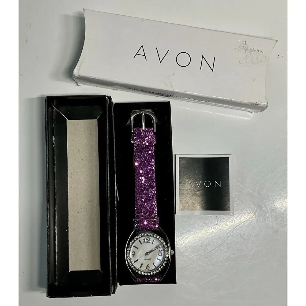 Retro Avon Quartz Purple Glittering Strap Watch 2011 WORKS - BNIB
